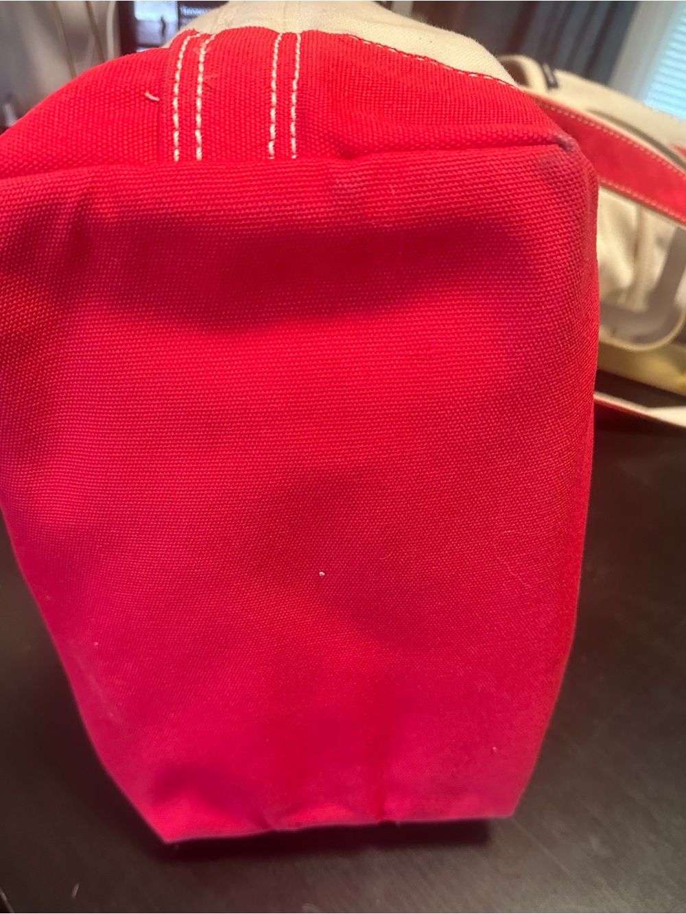 Lands' End Red and White Canvas Tote - Picture 7 of 11